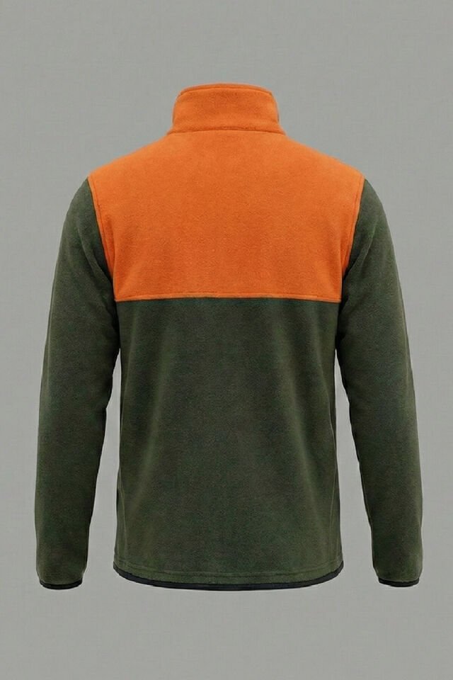 Tüylenme Yapmaz Unisex Regular Kalıp Çift Renk Tam Fermuarlı Dik Yaka Turuncu Haki Polar Sweatshirt