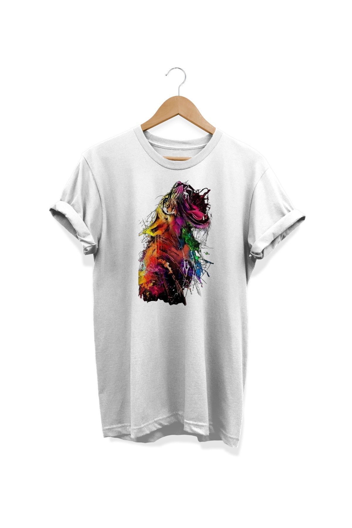 Kaplan Baskılı Beyaz T-shirt