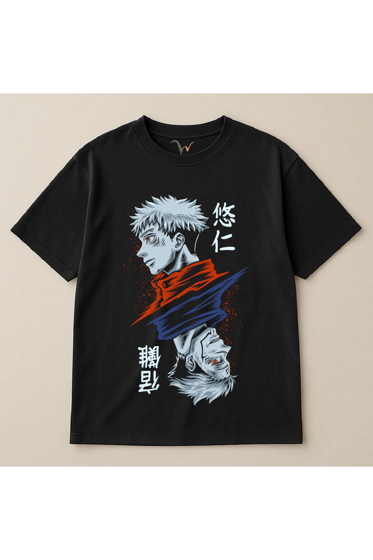 Anime Jujutsu Kaisen Baskılı %100 Pamuk Oversize Bisiklet Yaka Unisex T-Shirt Siyah - M