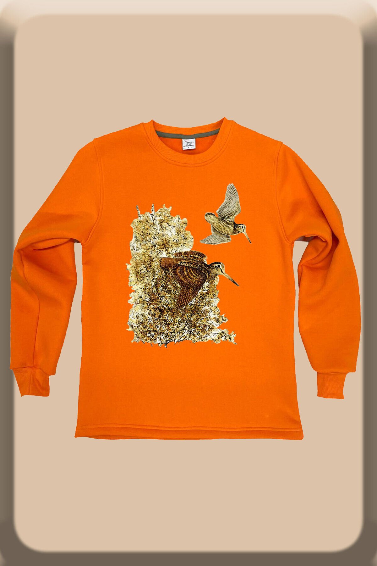 Doğa Avcılık Çulluk Baskılı Çulluk Kuşu %100 Pamuk Regular Fit Bisiklet Yaka Turuncu Sweatshirt