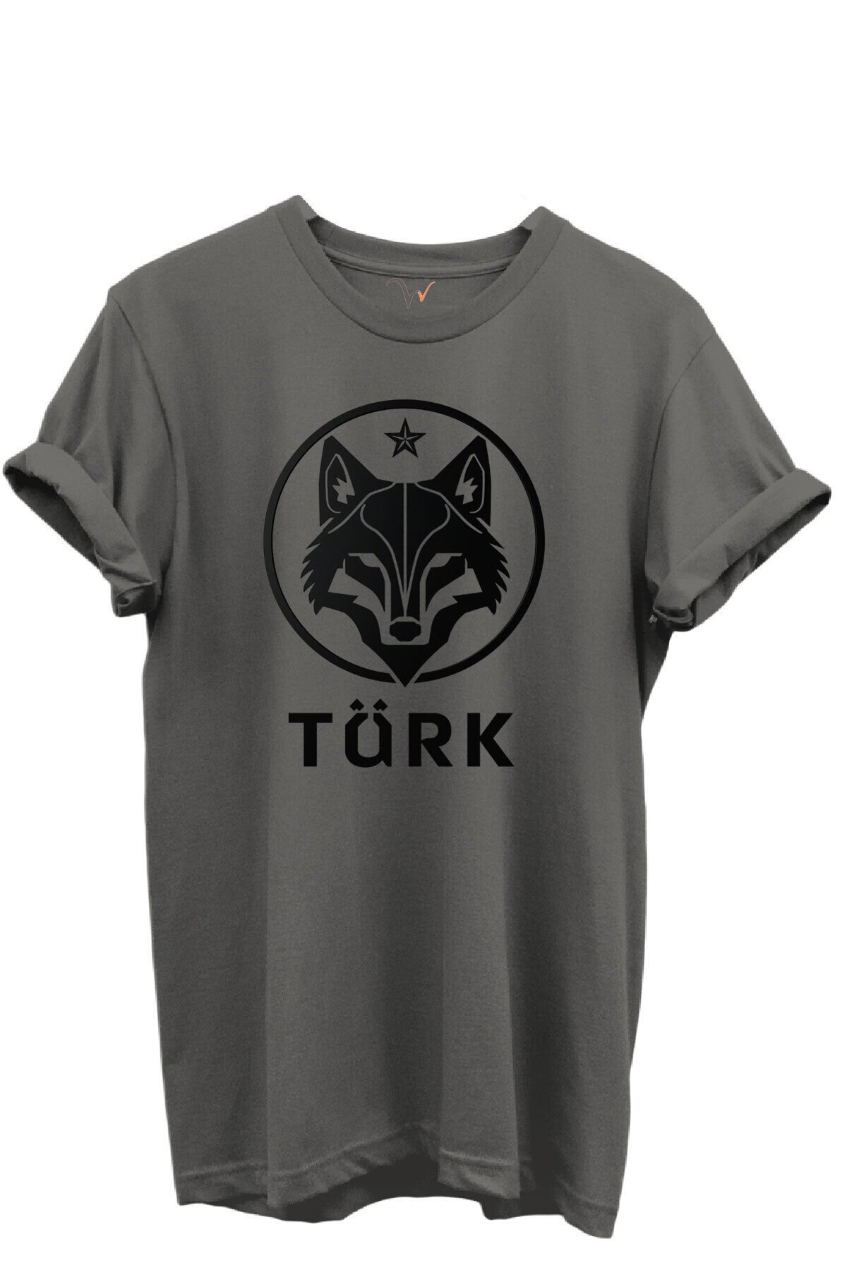 KURT ve TÜRK Özel Koleksiyon Serisi-2 Tasarım Baskılı %100 Pamuk T-shirt Antrasit Gri - M
