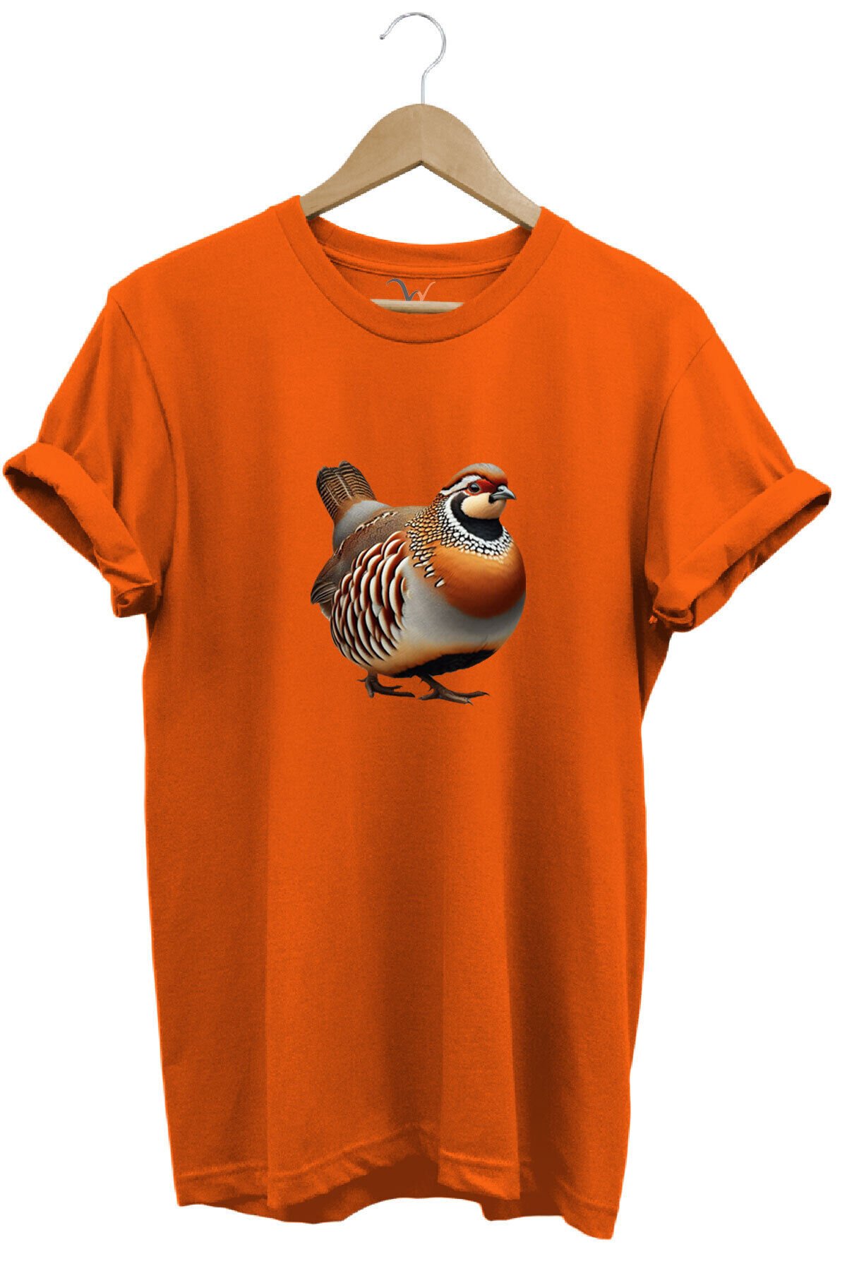 Avcılık Hunting Kınalı Keklik Baskılı Vahşi Yaşam %100 Pamuk Unisex Regular Fit T-Shirt Turuncu - S