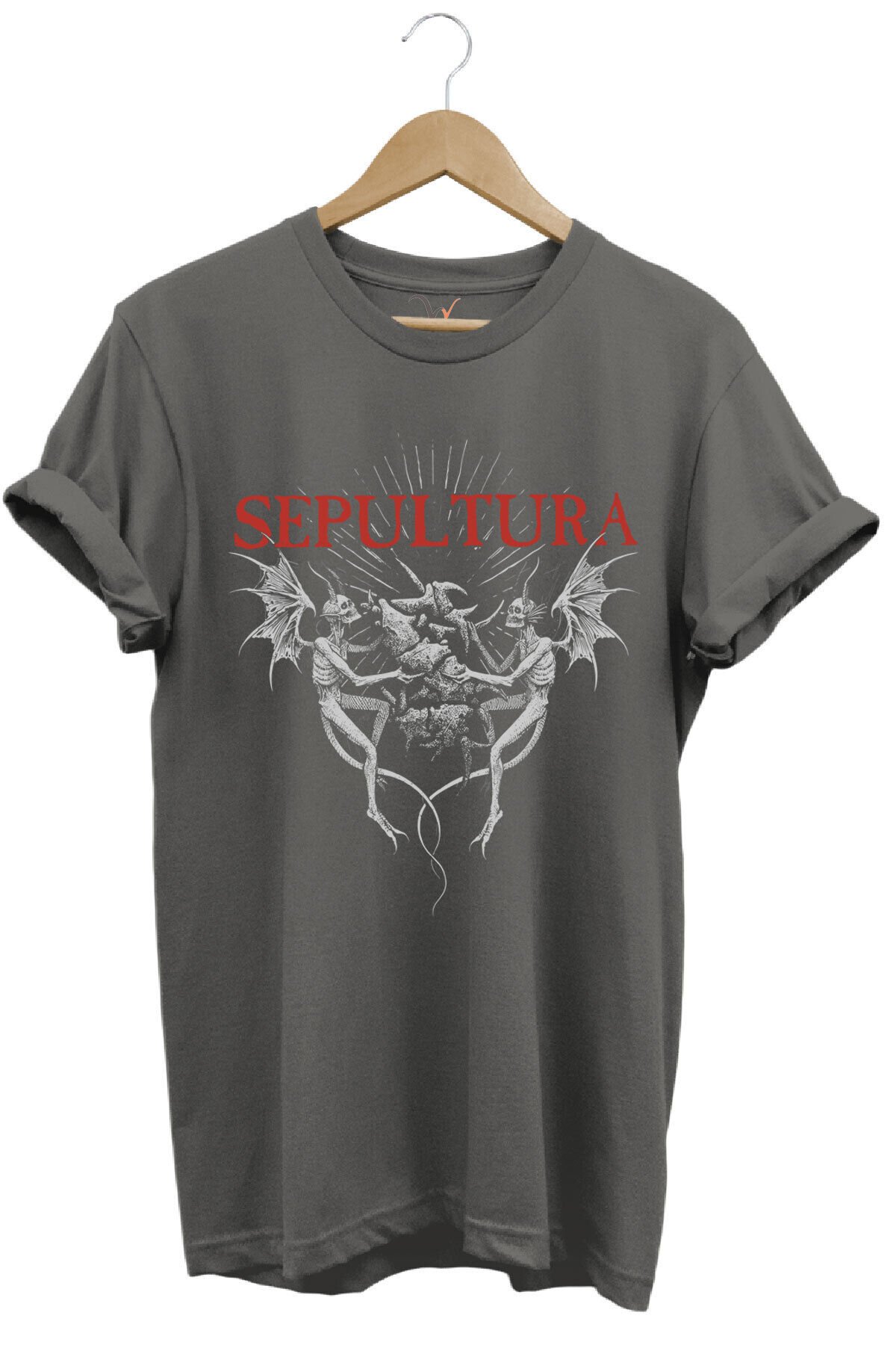 Unısex Sepultura Cavalera Metal Rock Music Brazil Müzik Baskılı %100 Pamuk Regular Fit Gri T-shirt