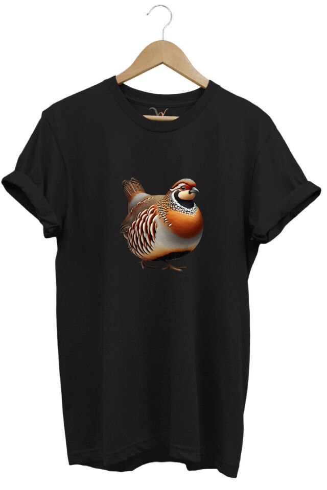 Avcılık Hunting Kınalı Keklik Baskılı Vahşi Yaşam %100 Pamuk Unisex Regular Fit T-Shirt Siyah - 5XL