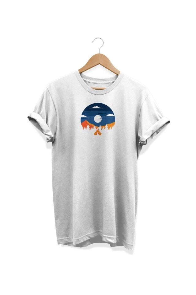 Kamp Baskılı Beyaz T-shirt