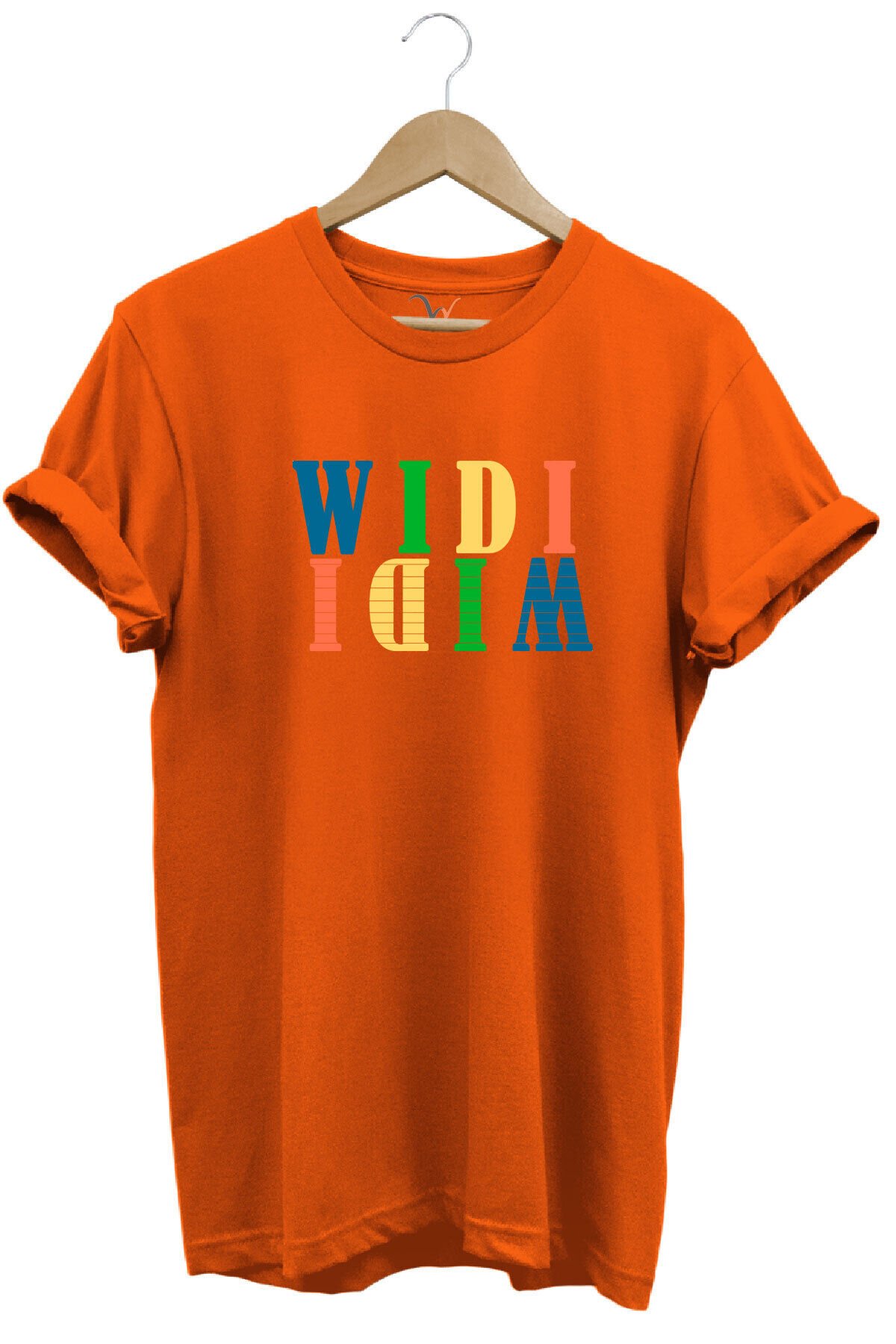 Widi Renkli Logo Baskılı %100 Pamuk Rahat Kalıp Premium Beyaz T-shirt Turuncu - L
