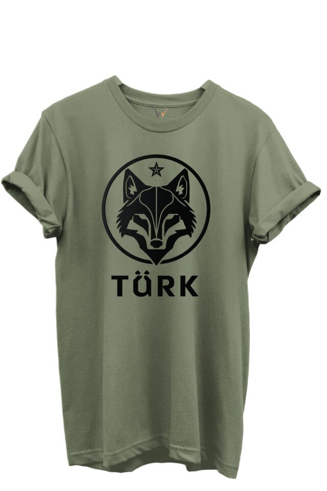 KURT ve TÜRK Özel Koleksiyon Serisi-2 Tasarım Baskılı %100 Pamuk T-shirt Haki - 3XL