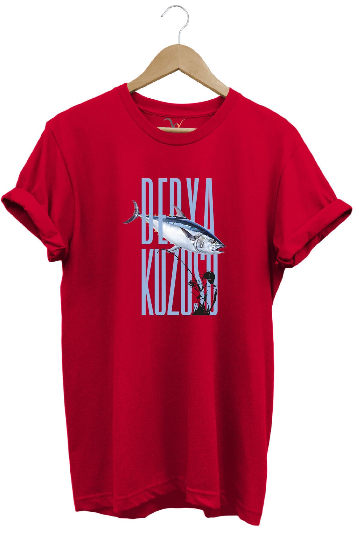 Fishing Balık Avcılığı Palamut Balığı Derya Kuzusu Tasarım Baskılı Regular Fit Bisiklet Yaka T-Shirt Kırmızı - 2XL