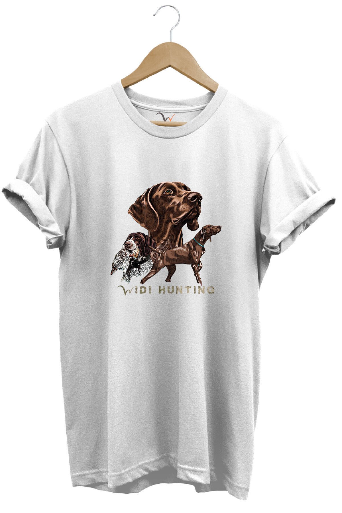 Avcılık Hunter Kurzhaar Av Köpeği ve Çulluk Baskılı %100 Pamuk Regular Fit Unisex T-Shirt Beyaz - XL