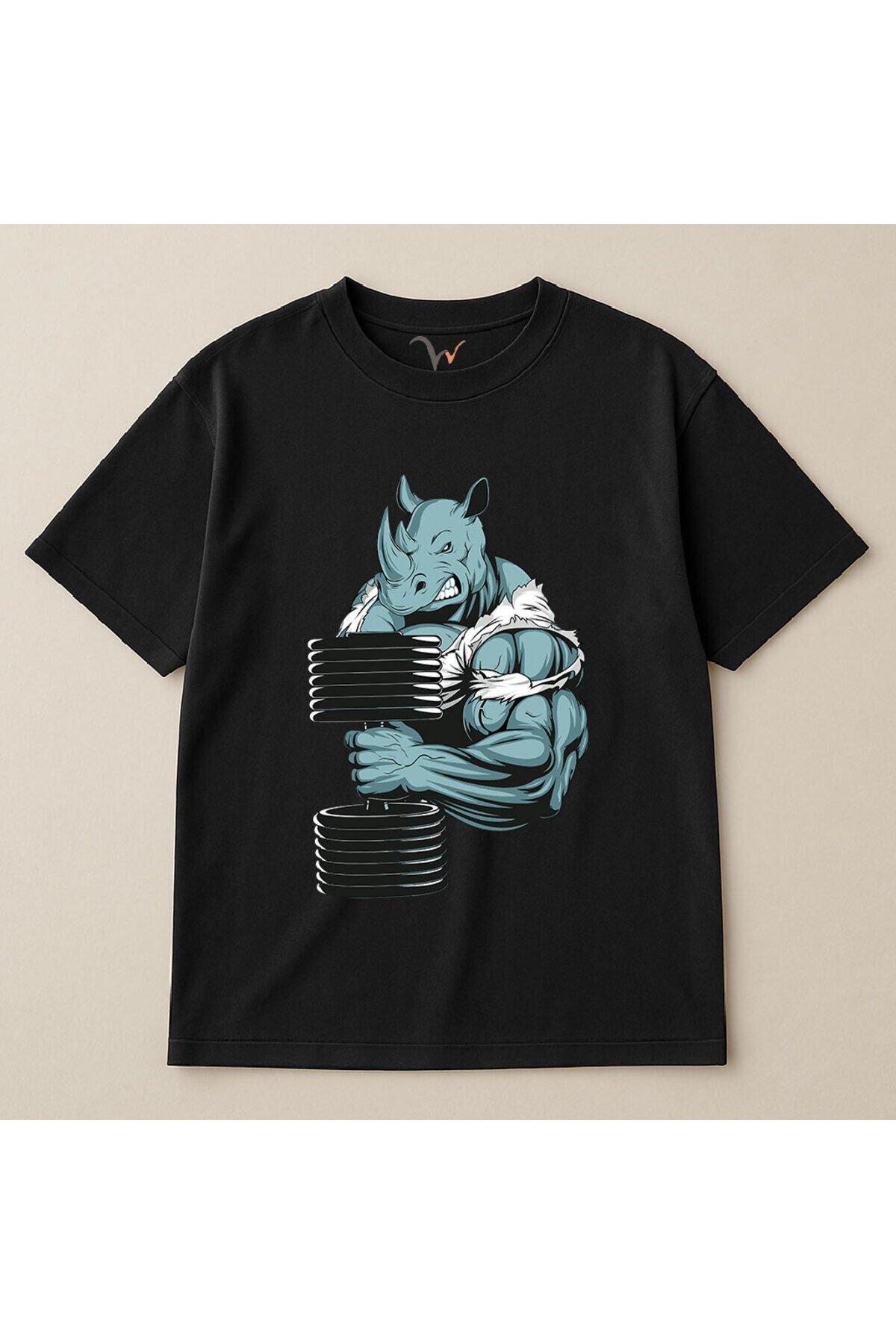 Gym Sporcu Fitness Dumbell Kaldıran Boğa Baskılı %100 Pamuk Oversize Bisiklet Yaka Unisex T-Shirt Siyah - XL