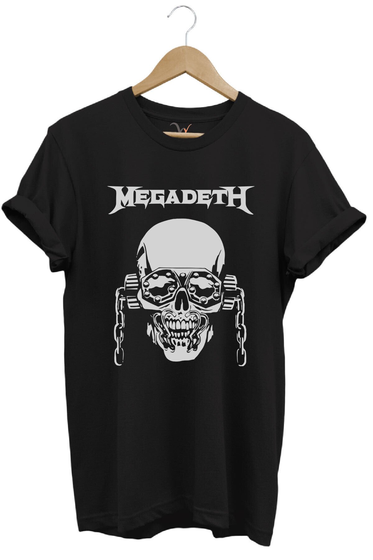 Heavy Metal Unisex Megadeth Skull Baskılı %100 Pamuk Regular Fit Bisiklet Yaka Haki T-shirt Siyah - 3XL