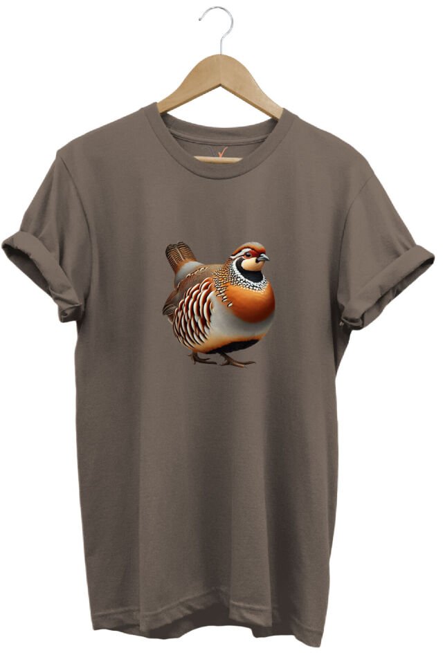 Avcılık Hunting Kınalı Keklik Baskılı Vahşi Yaşam %100 Pamuk Unisex Regular Fit T-Shirt Kahverengi - 3XL