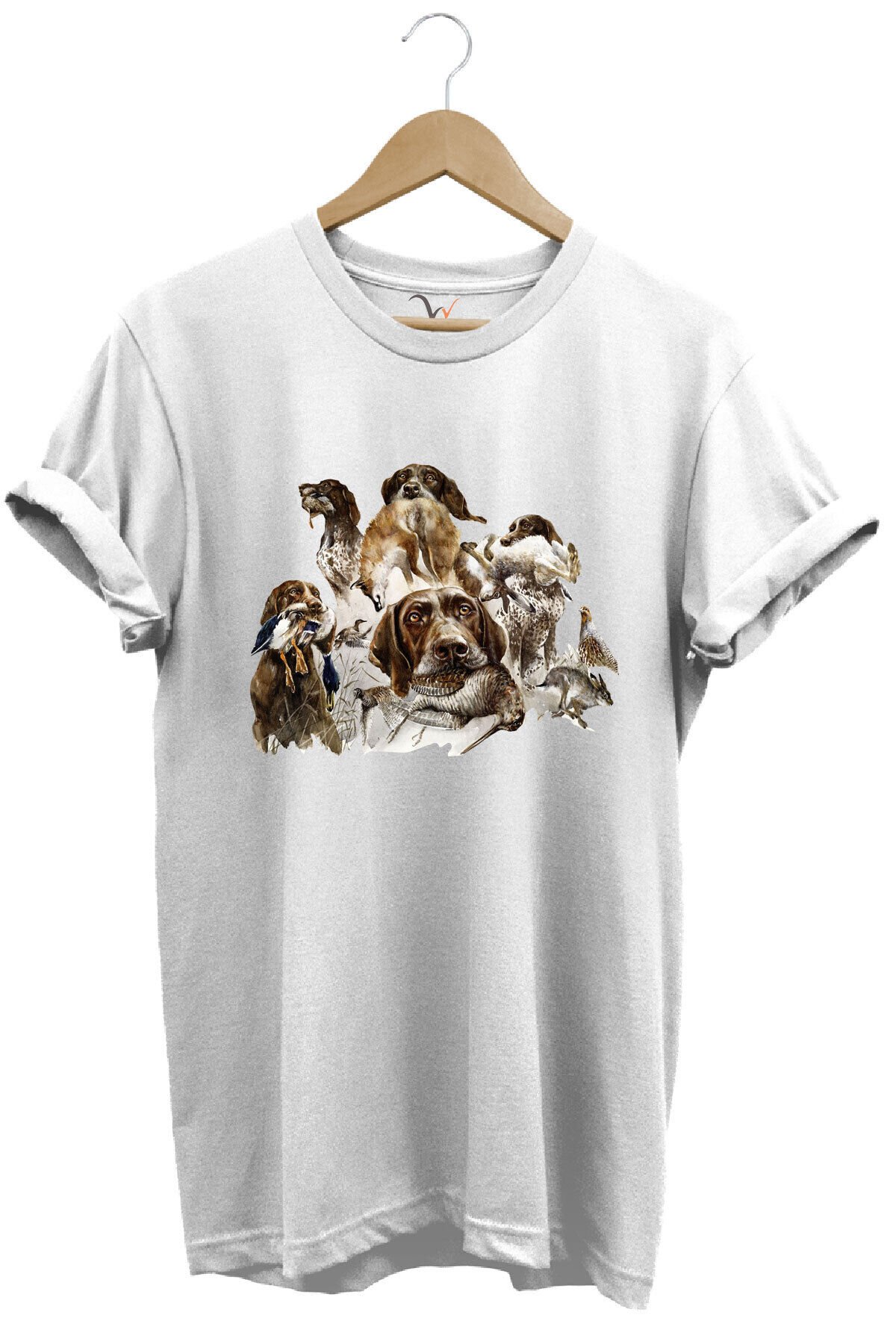 Av Köpekleri ve Kuş Temalı %100 Pamuk Unisex Regular Fit T-Shirt Beyaz - 3XL