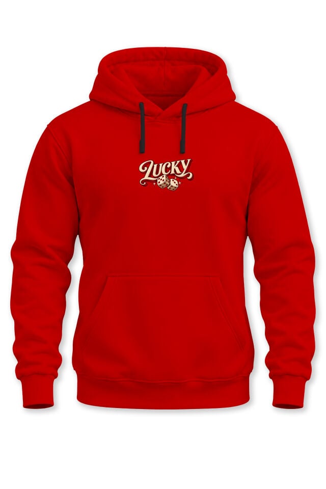 Unisex Minimal Lucky Baskılı Kapüşonlu Sweatshirt Zar Desenli Hoodie