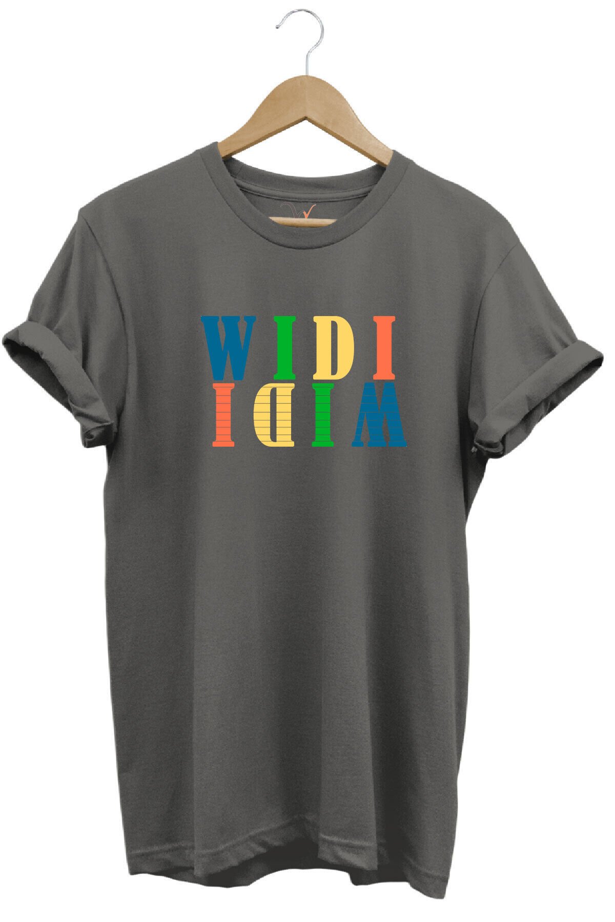 Widi Renkli Logo Baskılı %100 Pamuk Rahat Kalıp Premium Beyaz T-shirt Gri - M