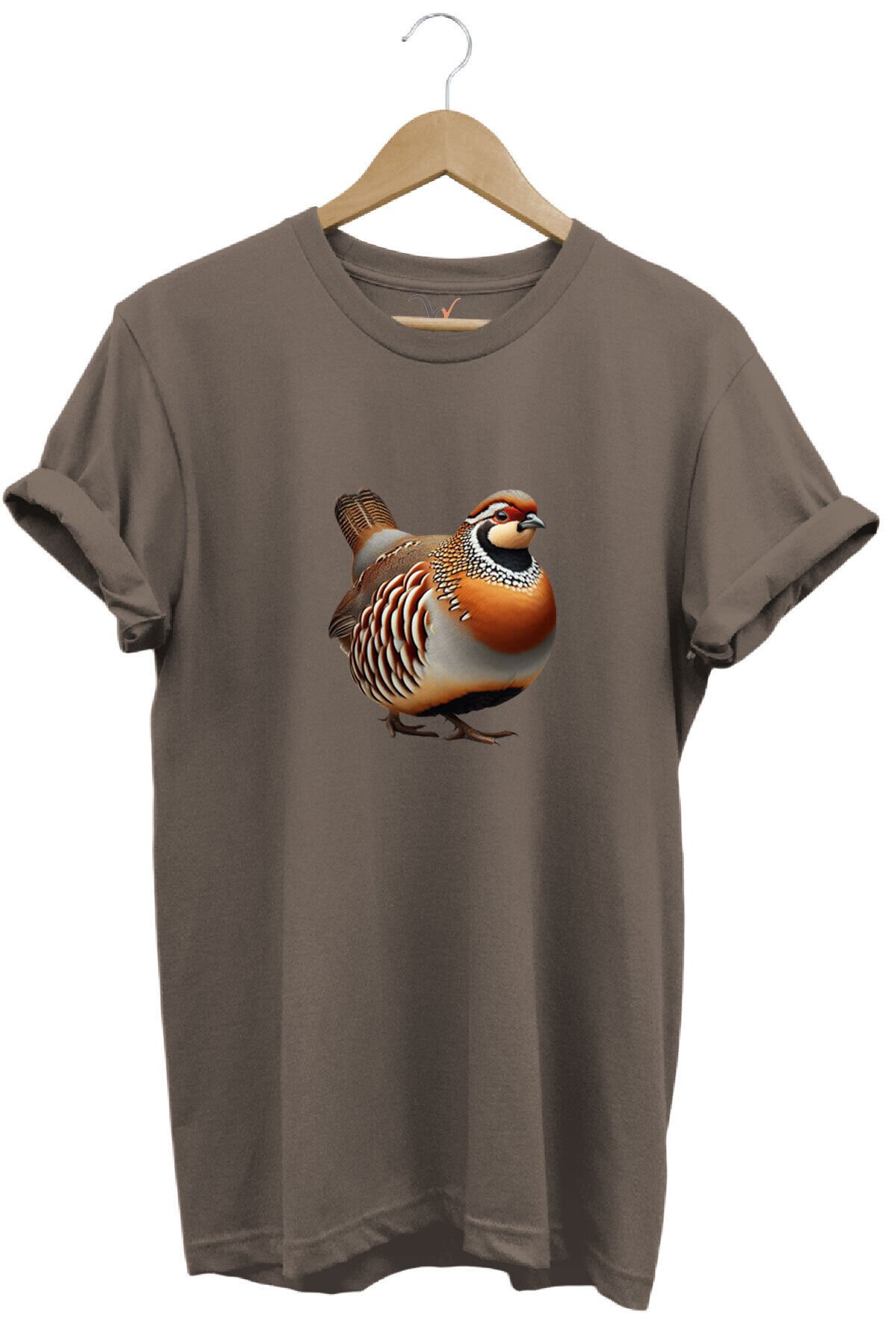 Avcılık Hunting Kınalı Keklik Baskılı Vahşi Yaşam %100 Pamuk Unisex Regular Fit T-Shirt Kahverengi - M