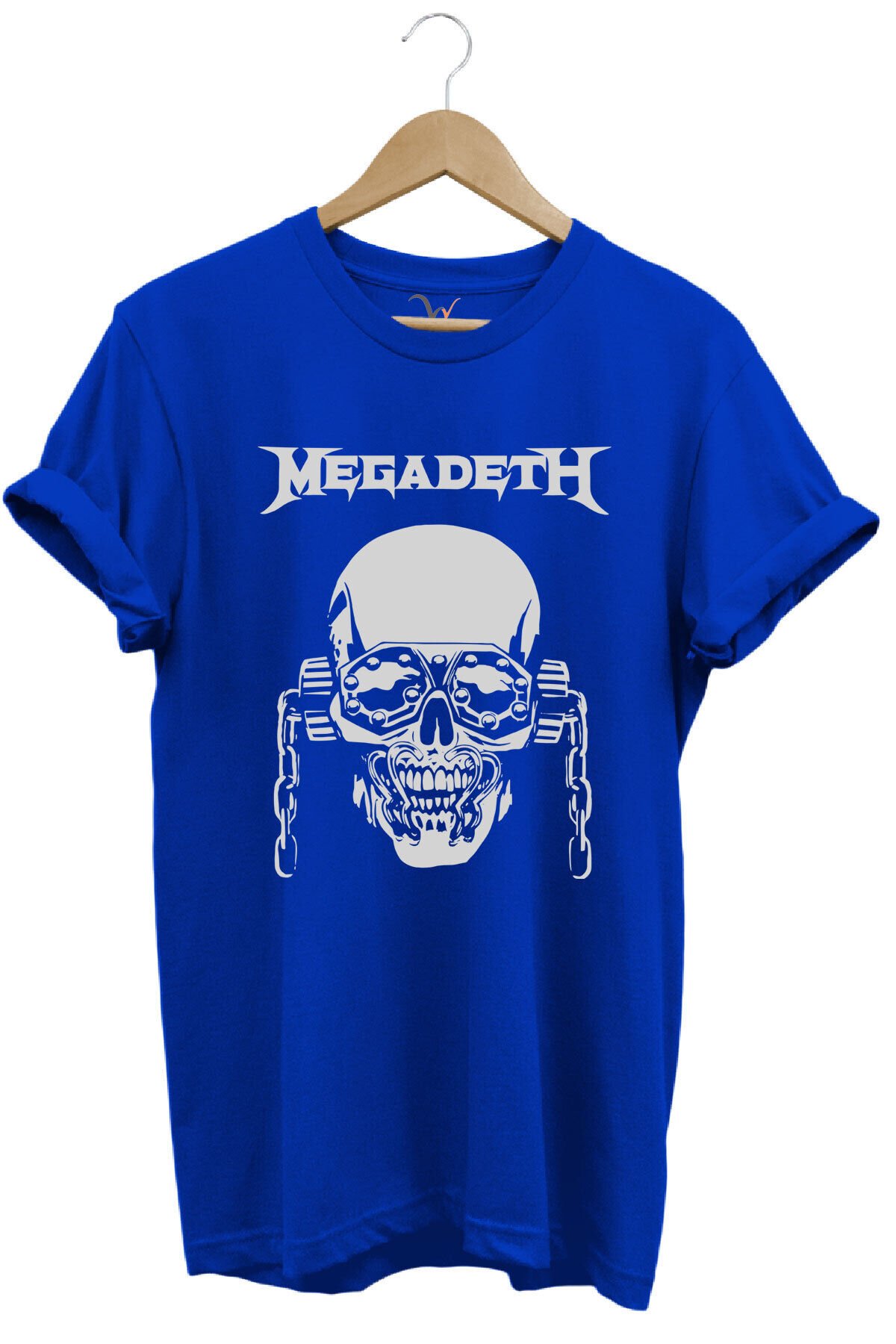 Heavy Metal Unisex Megadeth Skull Baskılı %100 Pamuk Regular Fit Bisiklet Yaka Haki T-shirt Mavi - 2XL