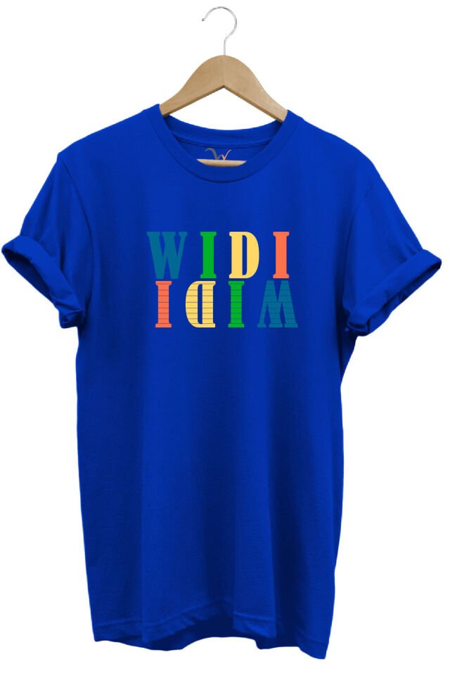 Widi Renkli Logo Baskılı %100 Pamuk Rahat Kalıp Premium Beyaz T-shirt Mavi - XL