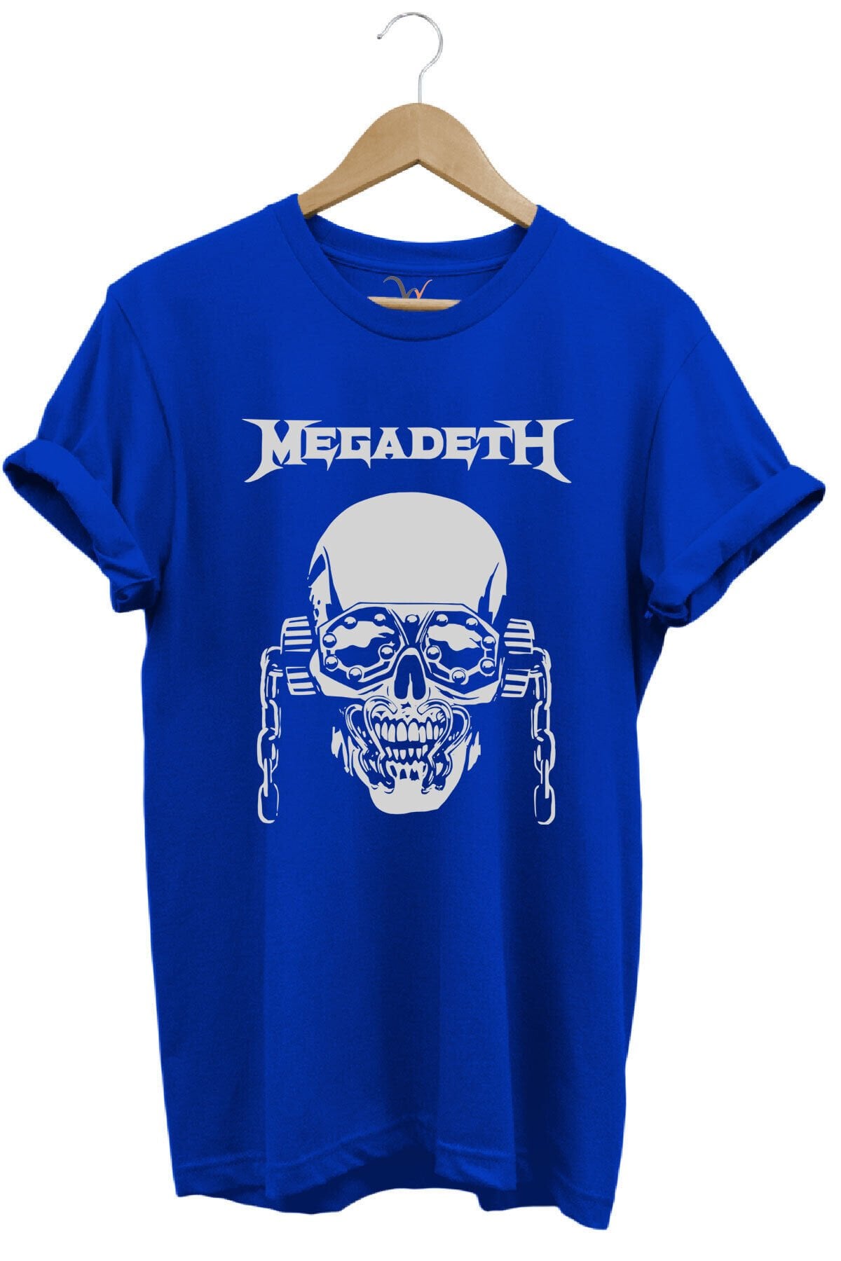 Heavy Metal Unisex Megadeth Skull Baskılı %100 Pamuk Regular Fit Bisiklet Yaka Haki T-shirt Mavi - XL
