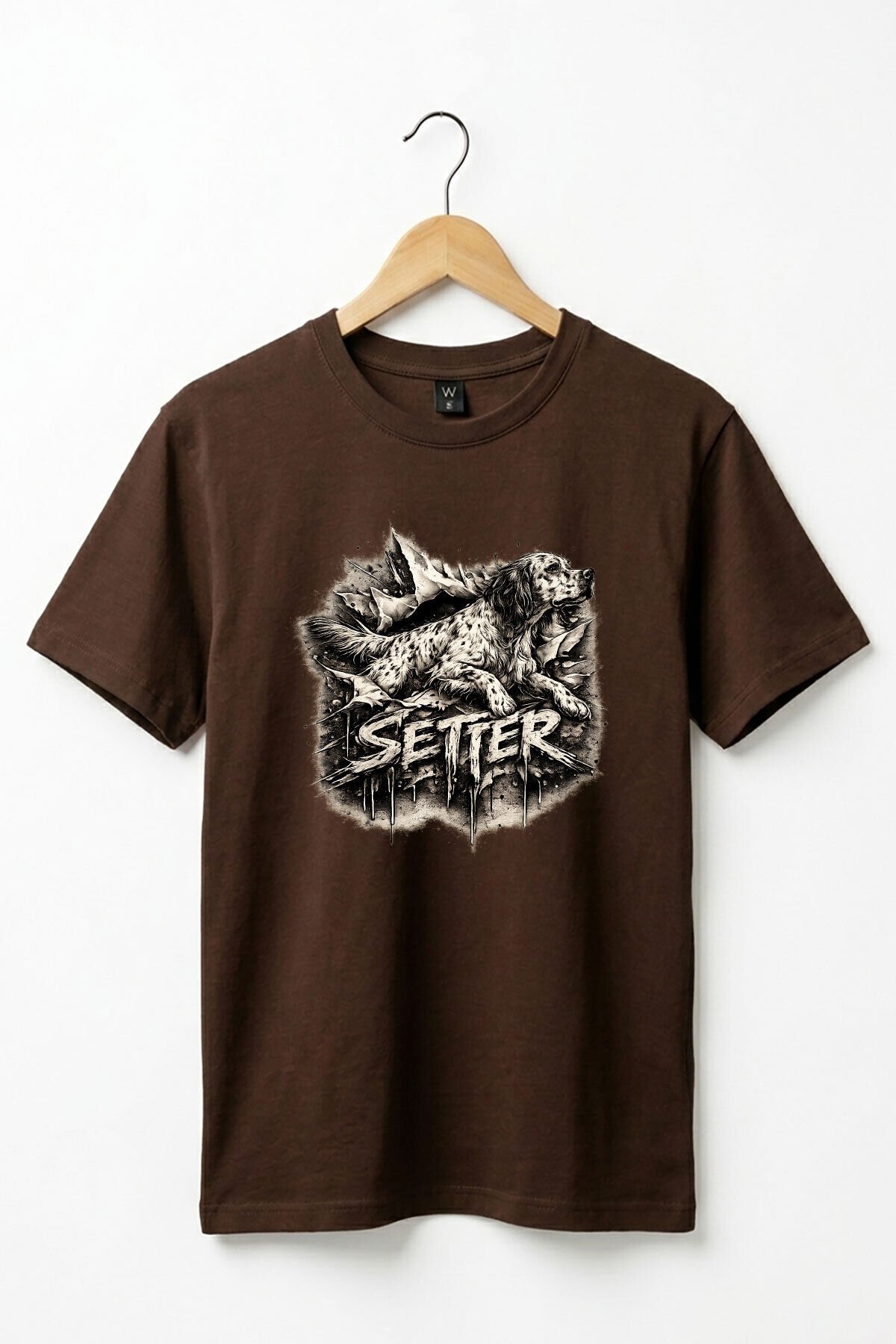 Unisex English Setter Köpek Baskılı Özel Tasarım Hunting Doğa %100 Pamuk Basic T-Shirt Koyu Kahverengi - L