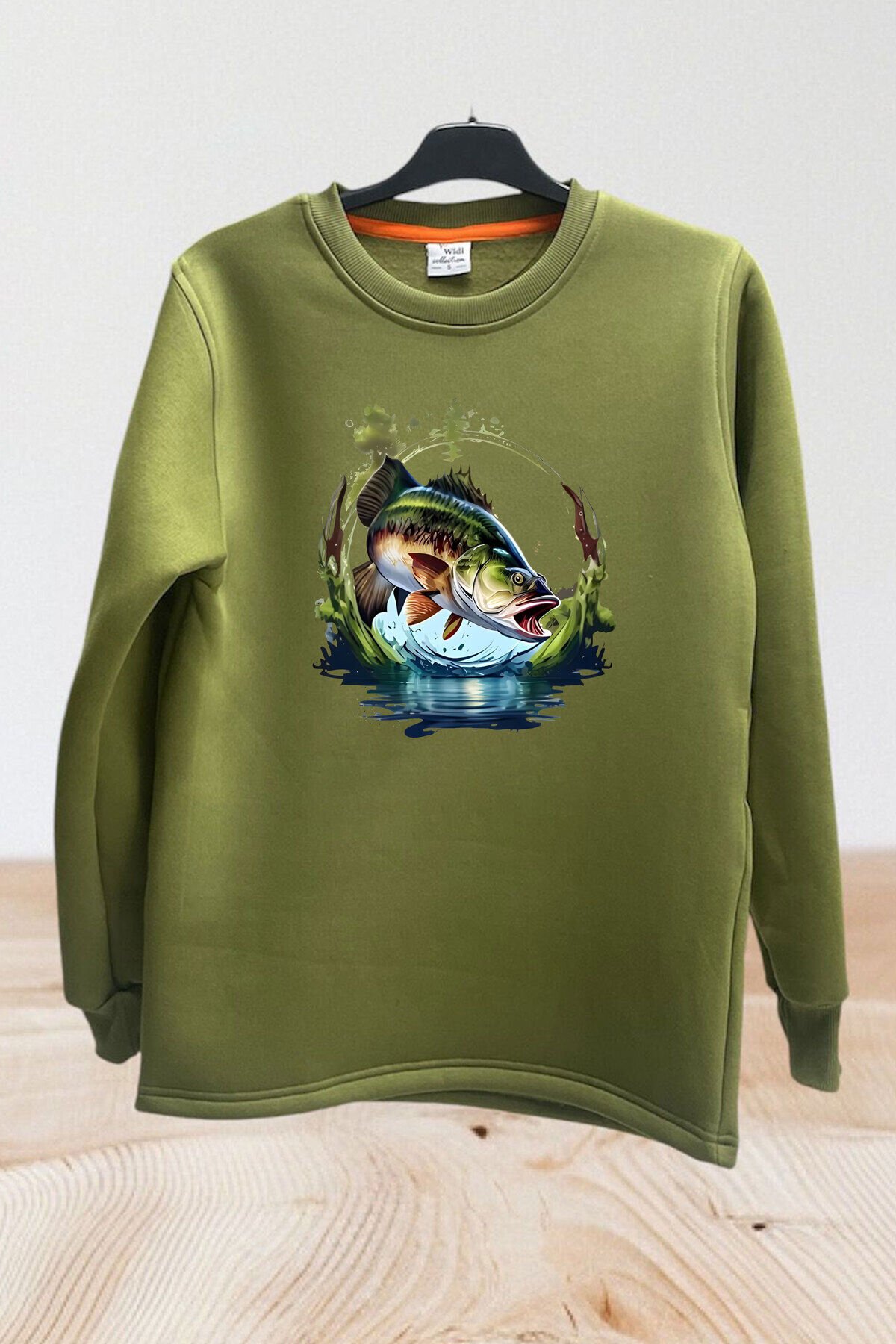 Avcılık Fisging Levrek Balıkçılığı Baskılı Regular Fit %100 Pamuk Bisiklet Yaka Sweatshirt
