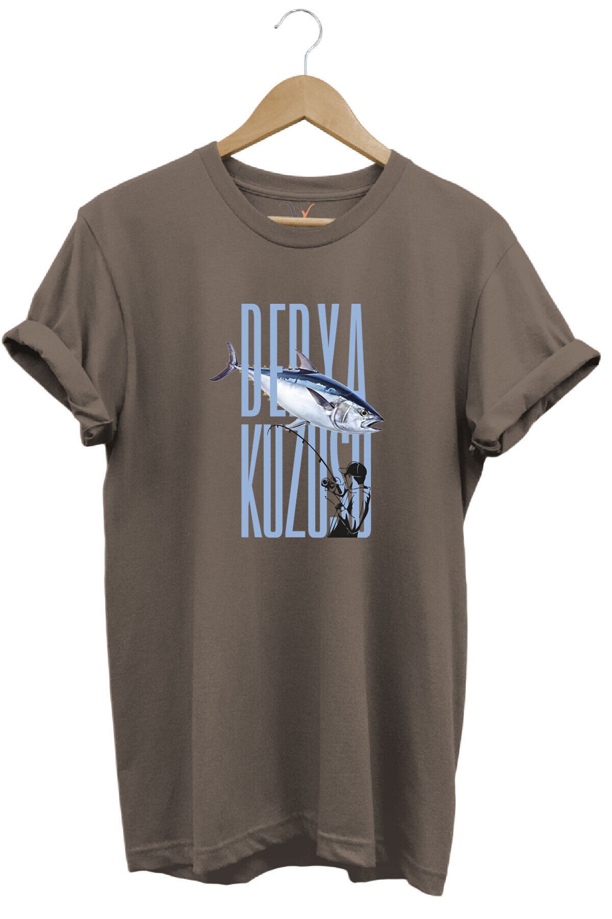 Fishing Balık Avcılığı Palamut Balığı Derya Kuzusu Tasarım Baskılı Regular Fit Bisiklet Yaka T-Shirt Kahverengi - S