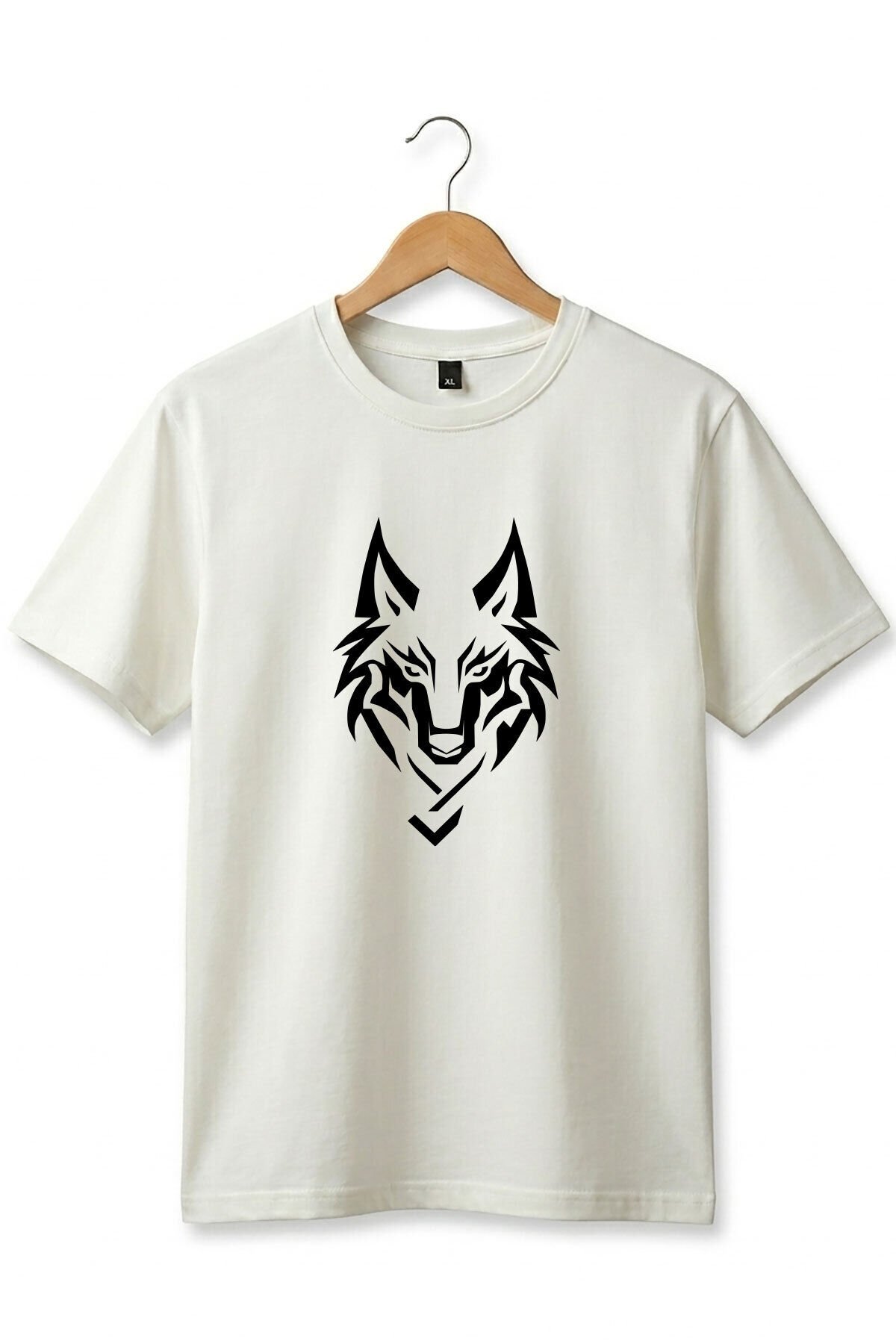 Bozkurt Türkçü Kurt Baskılı %100 Pamuk Regular Fit Bisiklet Yaka Basic T-shirt Ekru - L