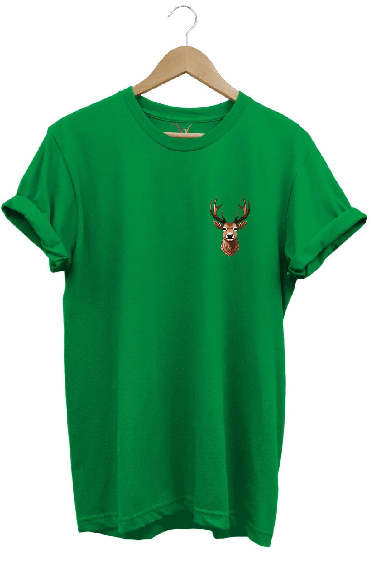 Avcılık Hunting Geyik Avı Baskılı %100 Pamuk Regular Fit Bisiklet Yaka T-shirt Yeşil - 2XL
