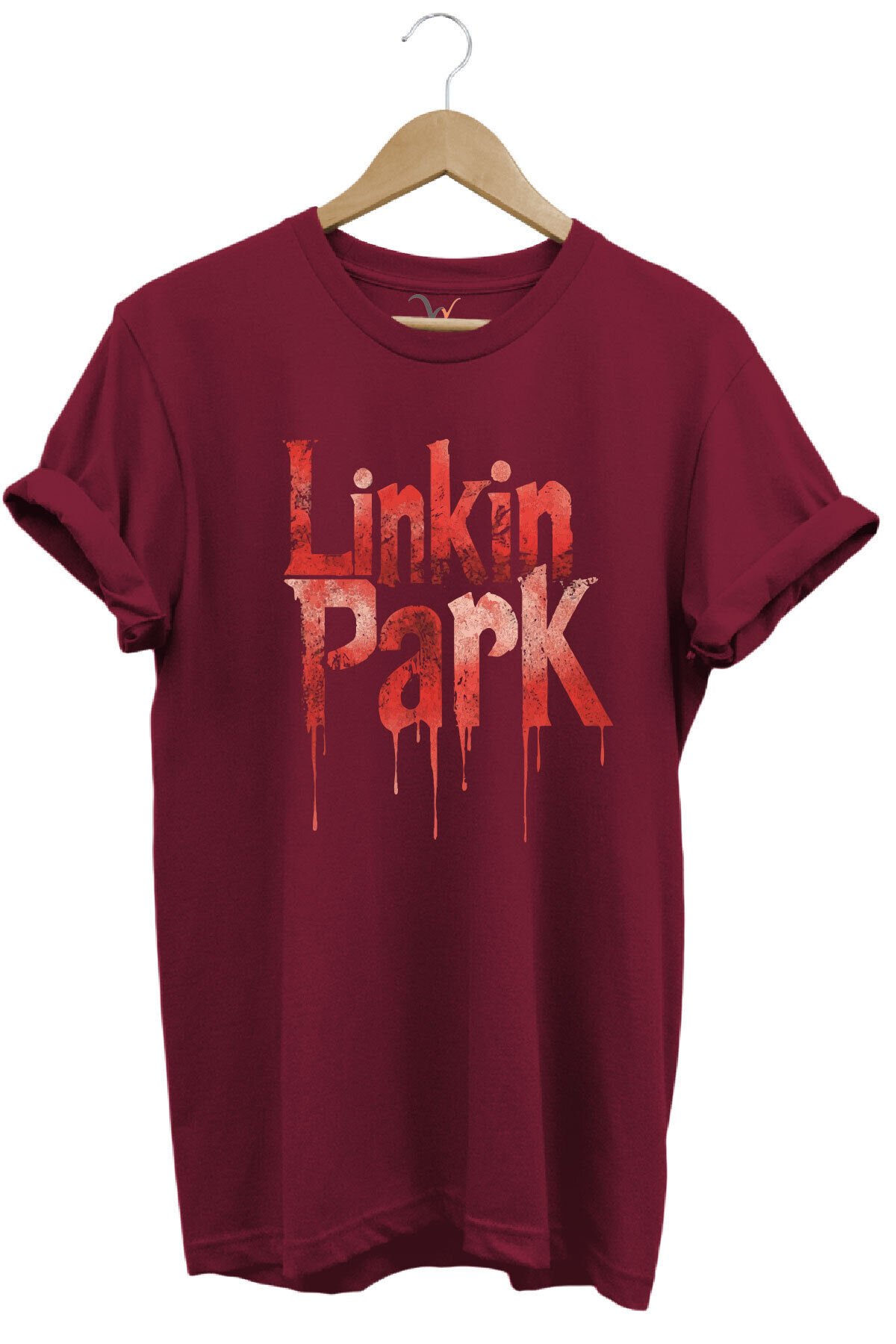 Linkin Park Müzik Grubu Rock Metal Baskılı Punk Tasarımlı Basic Regular Fit T-shirt Bordo - XL