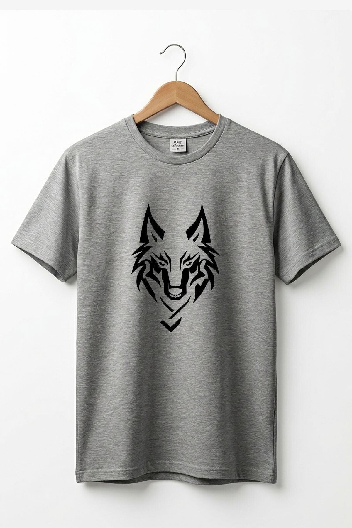 Bozkurt Türkçü Kurt Baskılı %100 Pamuk Regular Fit Bisiklet Yaka Basic T-shirt Gri Melanj - S