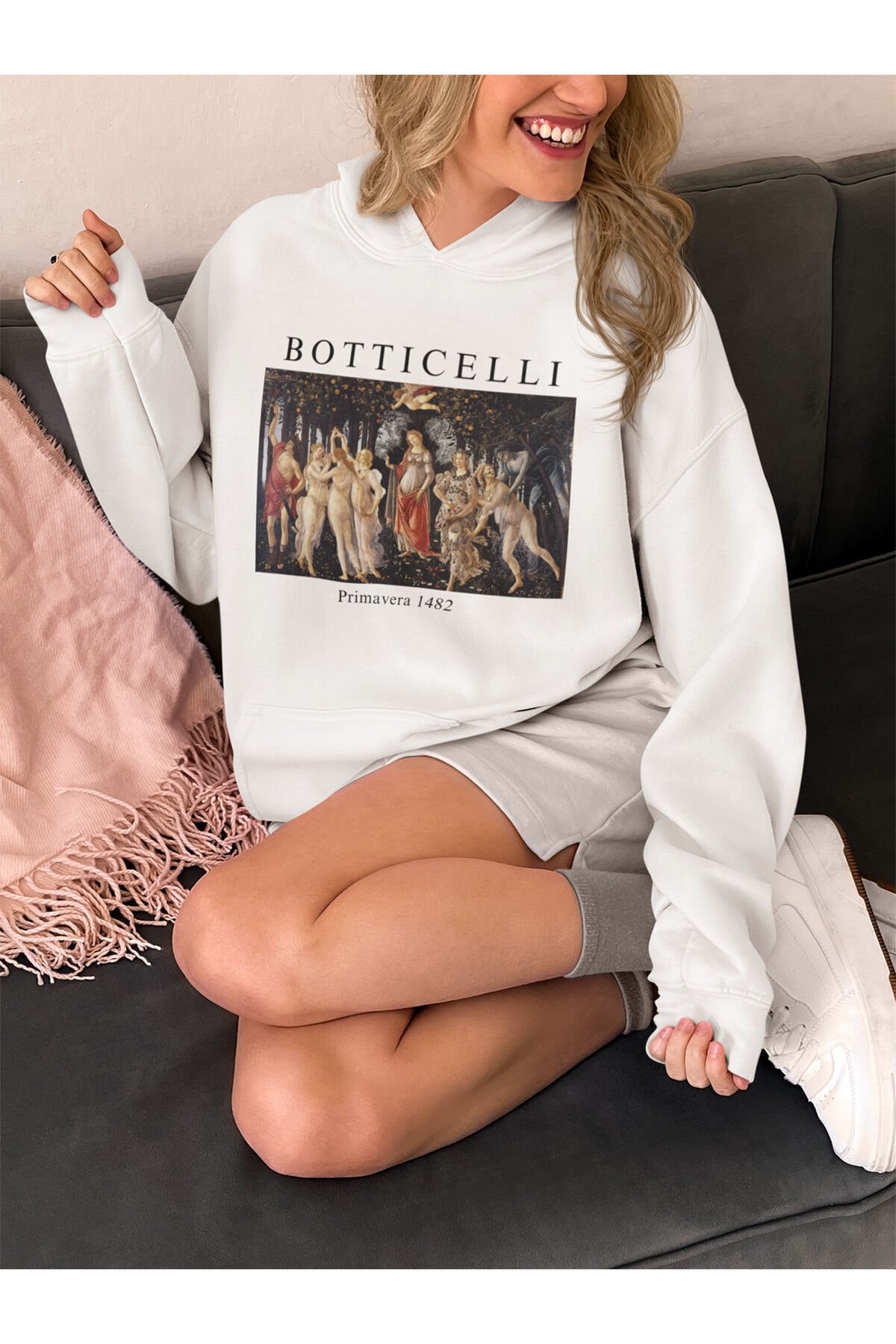 SOKAK STİLİ BOTTICELLI SANATSAL TASARIM BASKILI STREETWEAR Regular Fit %100 Pamuk Sweatshirt Beyaz - 3XL