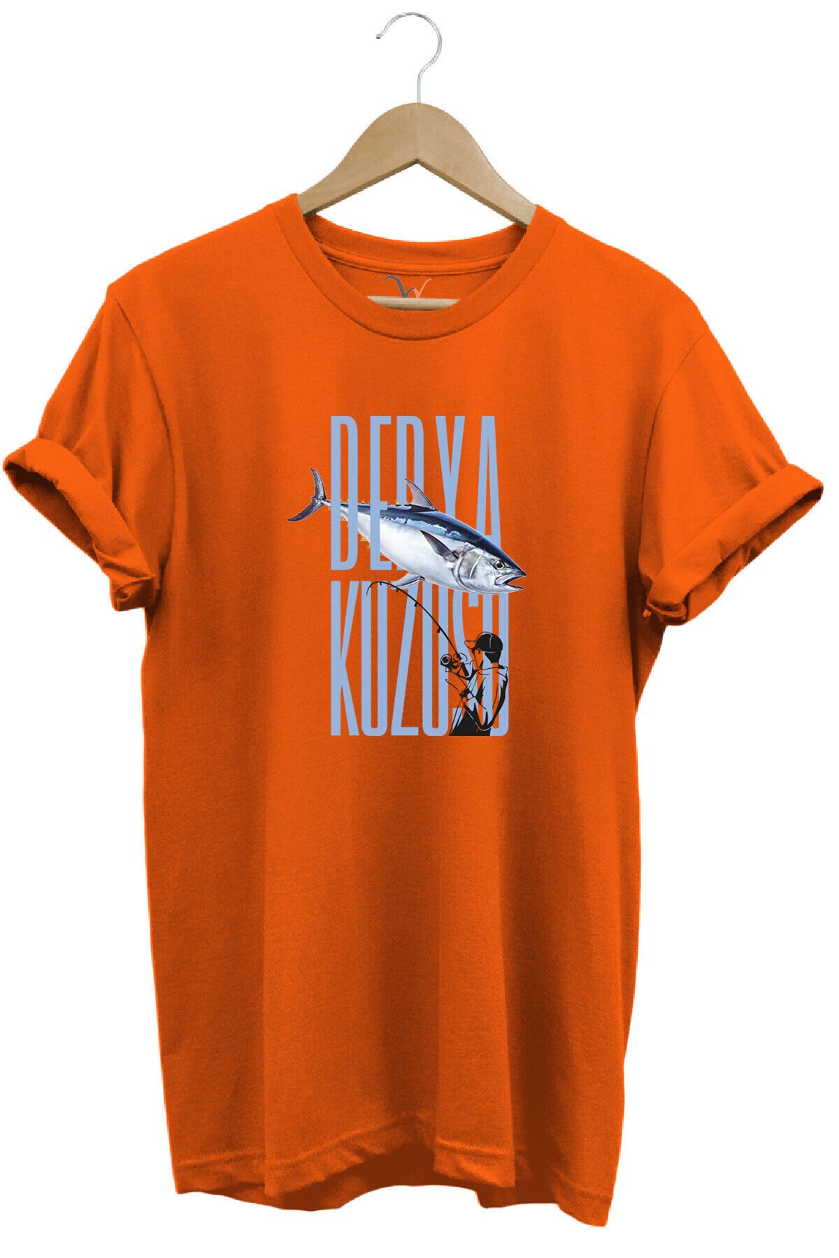 Fishing Balık Avcılığı Palamut Balığı Derya Kuzusu Tasarım Baskılı Regular Fit Bisiklet Yaka T-Shirt Turuncu - L
