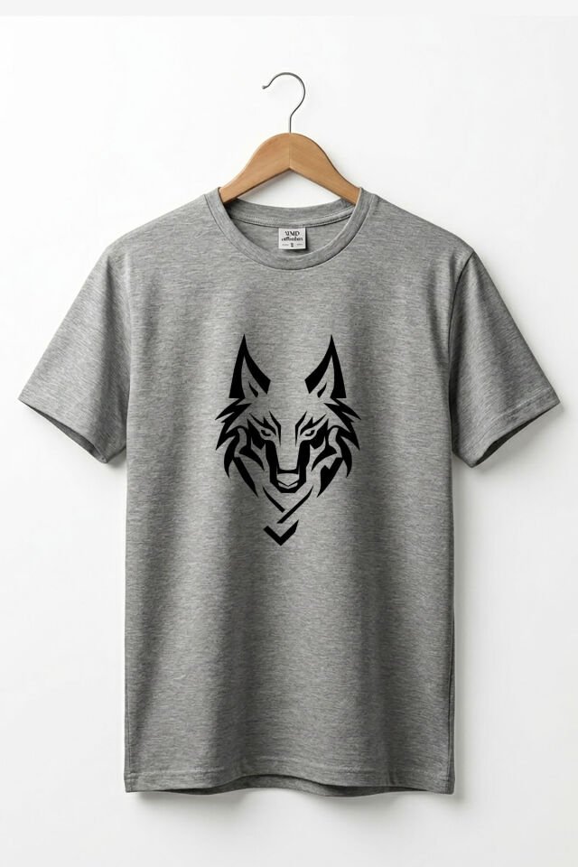Bozkurt Türkçü Kurt Baskılı %100 Pamuk Regular Fit Bisiklet Yaka Basic T-shirt Gri Melanj - XL