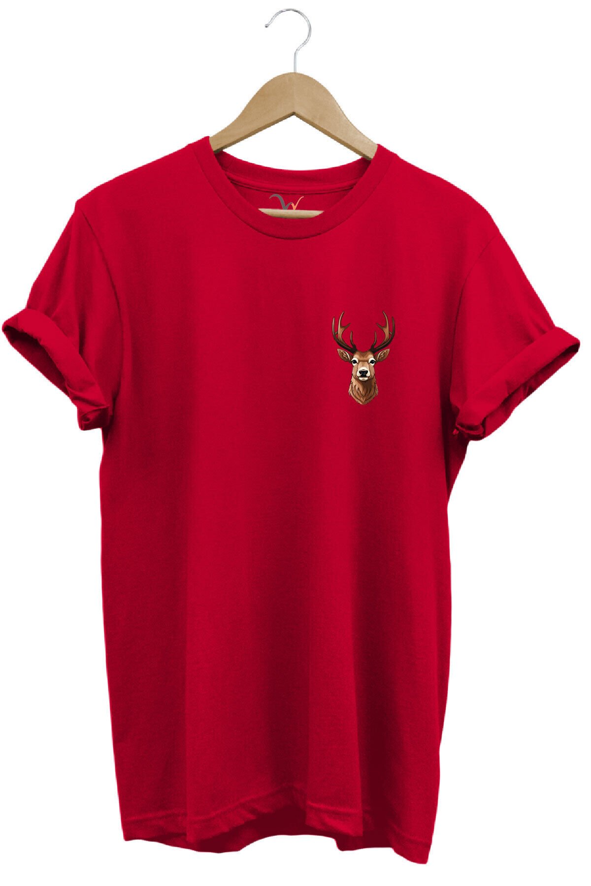 Avcılık Hunting Geyik Avı Baskılı %100 Pamuk Regular Fit Bisiklet Yaka T-shirt Kırmızı - 3XL