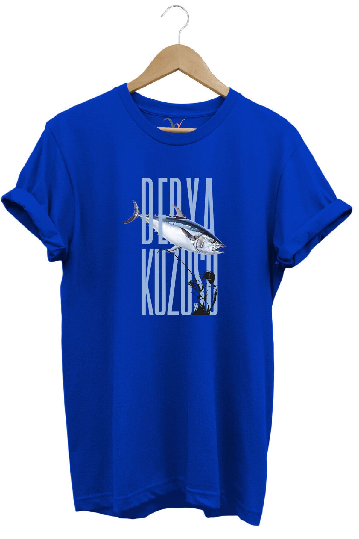 Fishing Balık Avcılığı Palamut Balığı Derya Kuzusu Tasarım Baskılı Regular Fit Bisiklet Yaka T-Shirt Mavi - M