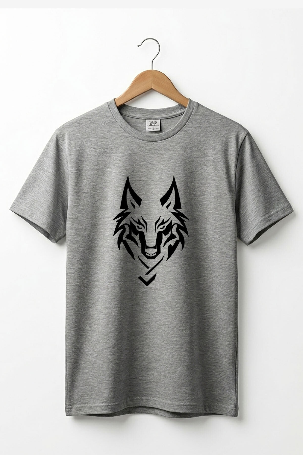 Bozkurt Türkçü Kurt Baskılı %100 Pamuk Regular Fit Bisiklet Yaka Basic T-shirt Gri Melanj - 3XL