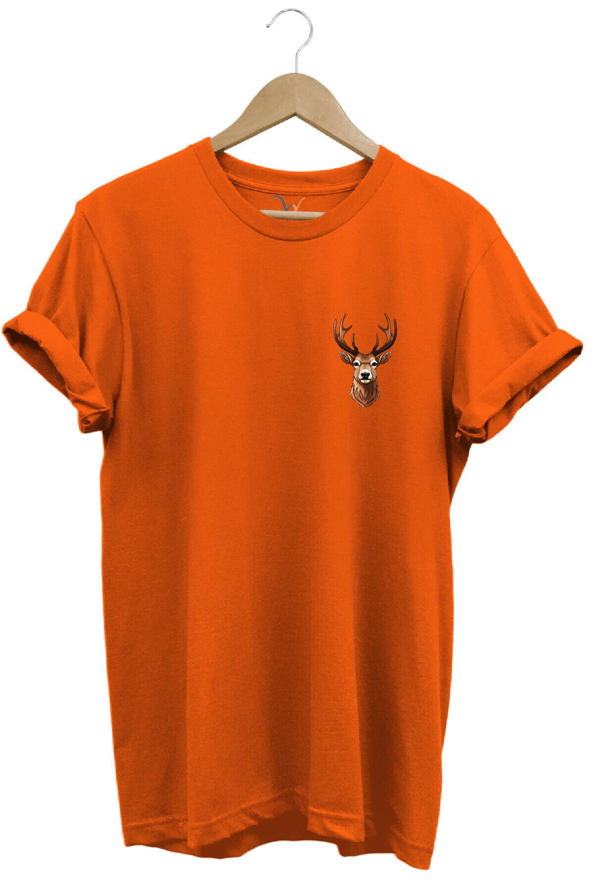 Avcılık Hunting Geyik Avı Baskılı %100 Pamuk Regular Fit Bisiklet Yaka T-shirt Turuncu - 2XL
