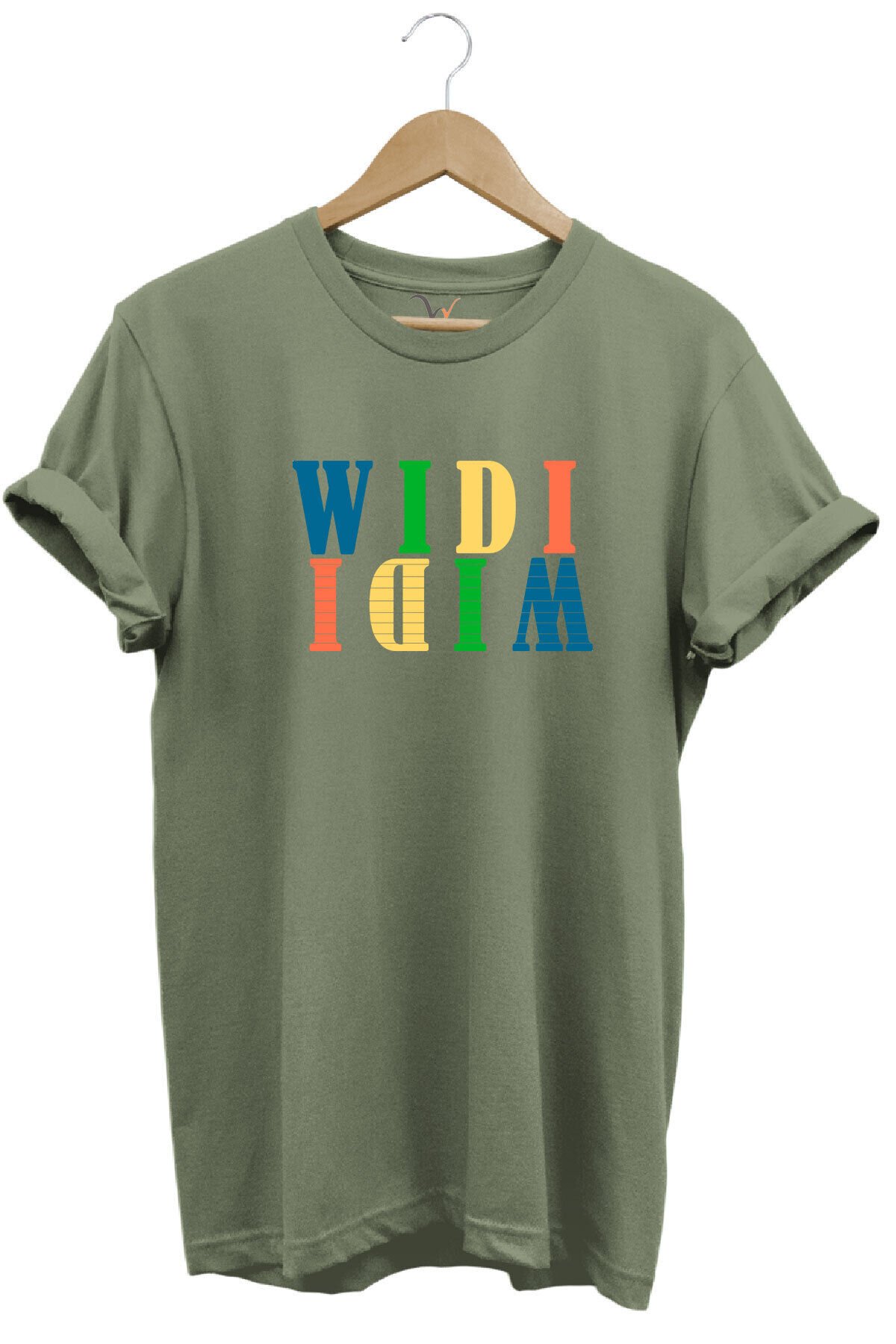 Widi Renkli Logo Baskılı %100 Pamuk Rahat Kalıp Premium Beyaz T-shirt Haki - 3XL
