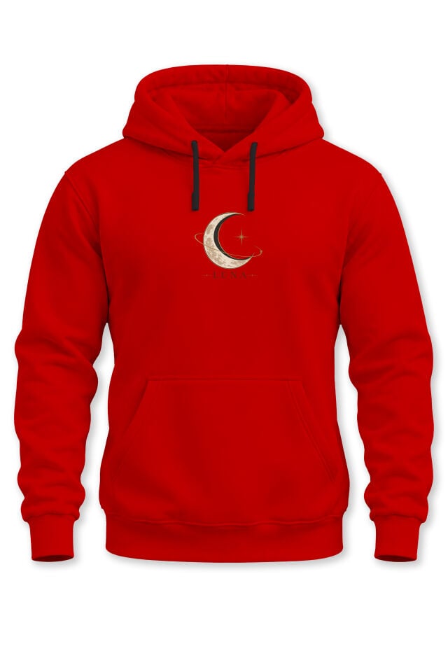 Unisex Minimal Luna Ay Baskılı Kapüşonlu Sweatshirt Hilal Desenli Hoodie