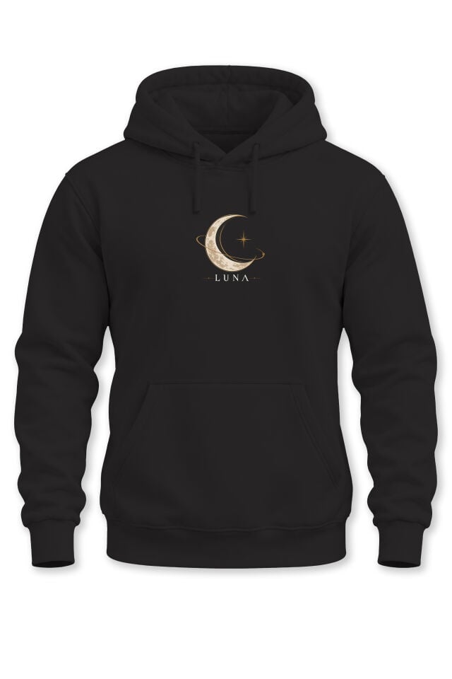 Unisex Minimal Luna Ay Baskılı Kapüşonlu Sweatshirt Hilal Desenli Hoodie
