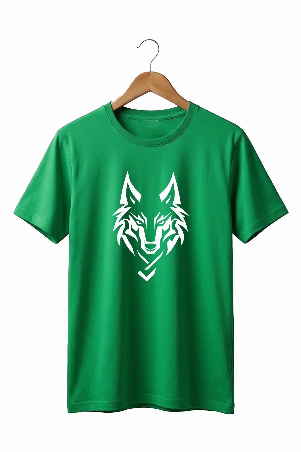 Bozkurt Türkçü Kurt Baskılı %100 Pamuk Regular Fit Bisiklet Yaka Basic T-shirt Yeşil - M