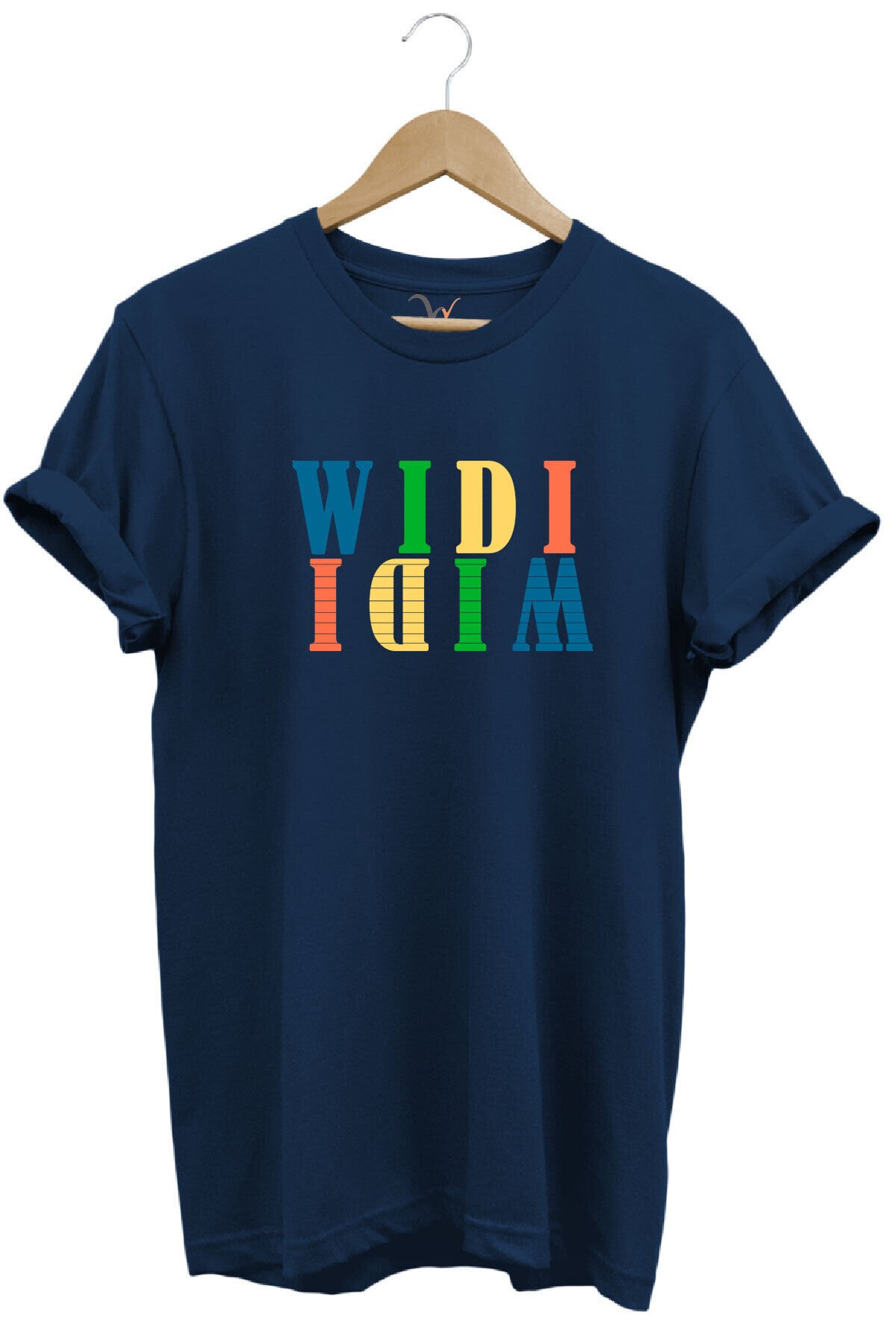 Widi Renkli Logo Baskılı %100 Pamuk Rahat Kalıp Premium Beyaz T-shirt Lacivert - XL