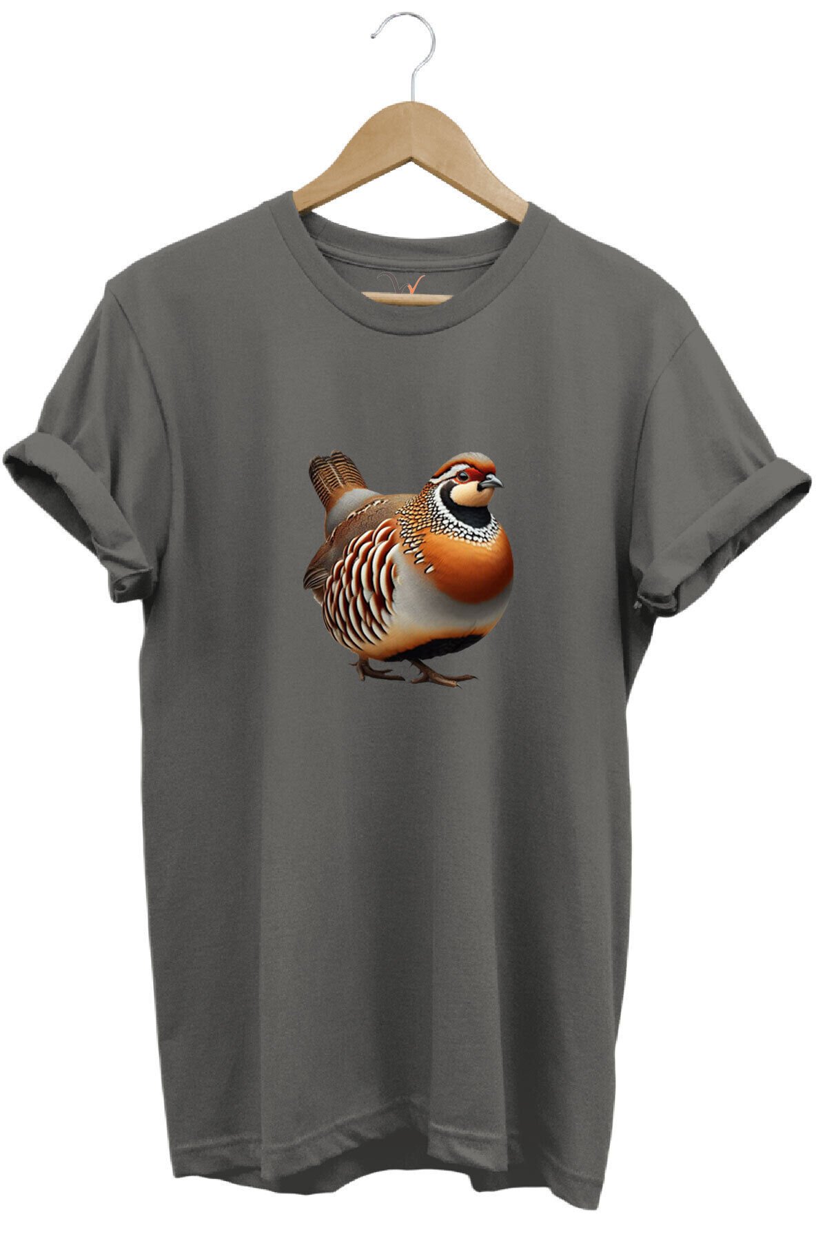 Avcılık Hunting Kınalı Keklik Baskılı Vahşi Yaşam %100 Pamuk Unisex Regular Fit T-Shirt Gri - XL