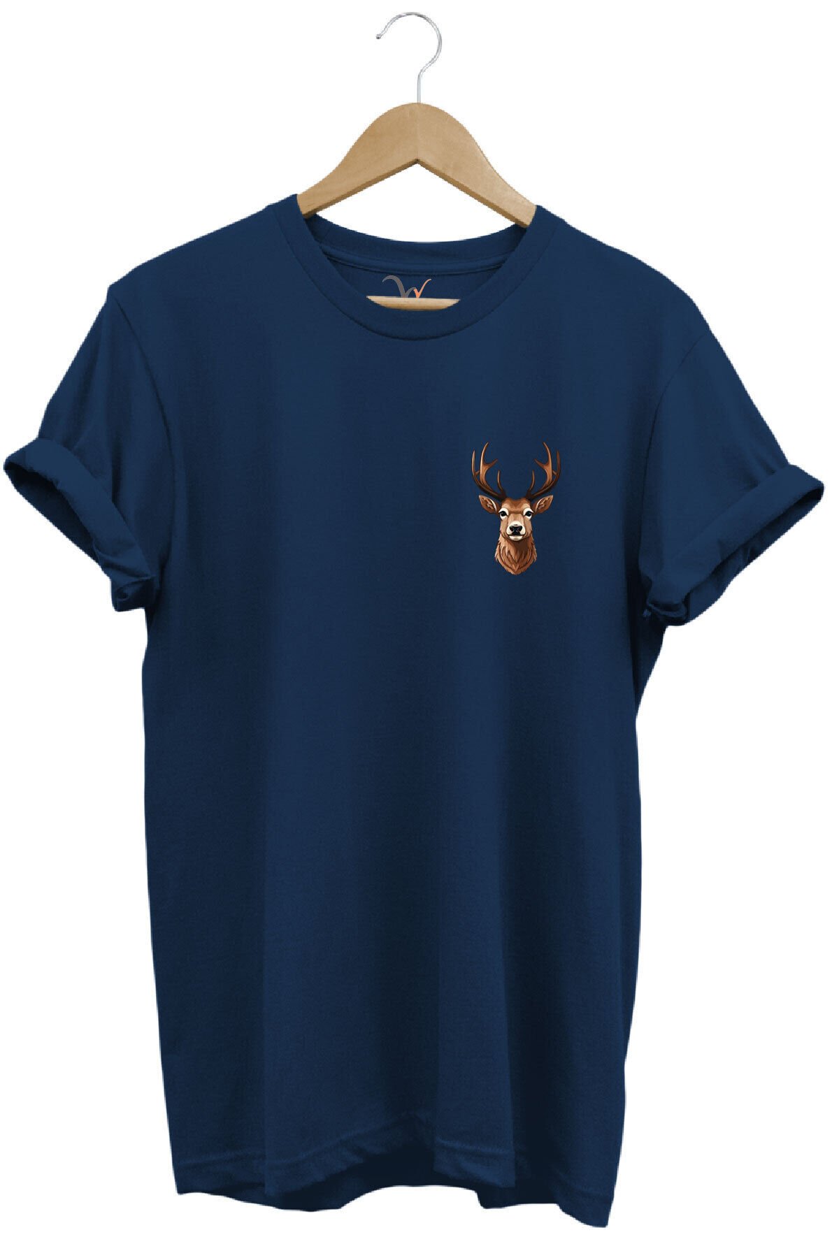 Avcılık Hunting Geyik Avı Baskılı %100 Pamuk Regular Fit Bisiklet Yaka T-shirt Lacivert - 2XL