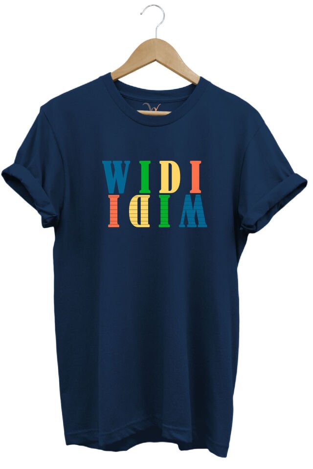 Widi Renkli Logo Baskılı %100 Pamuk Rahat Kalıp Premium Beyaz T-shirt Lacivert - 2XL