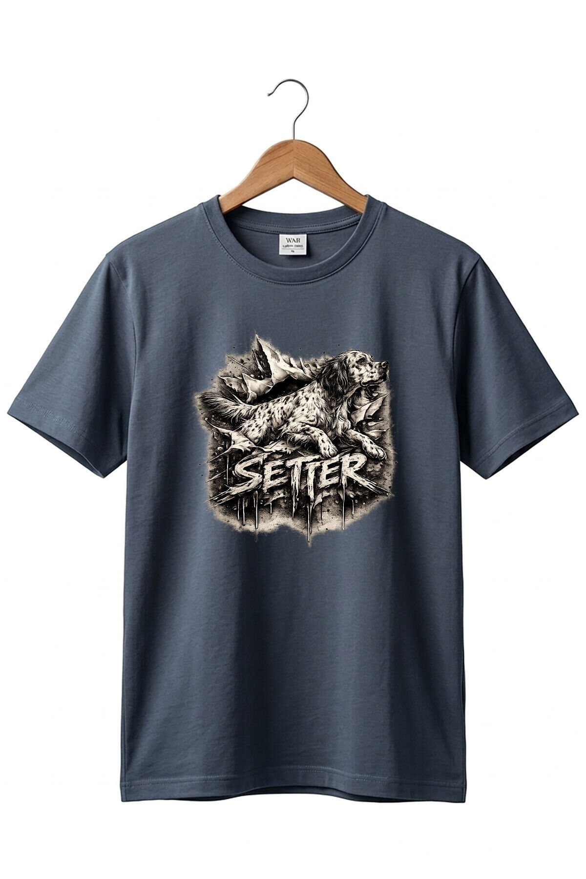 Unisex English Setter Köpek Baskılı Özel Tasarım Hunting Doğa %100 Pamuk Basic T-Shirt Antrasit Gri - S