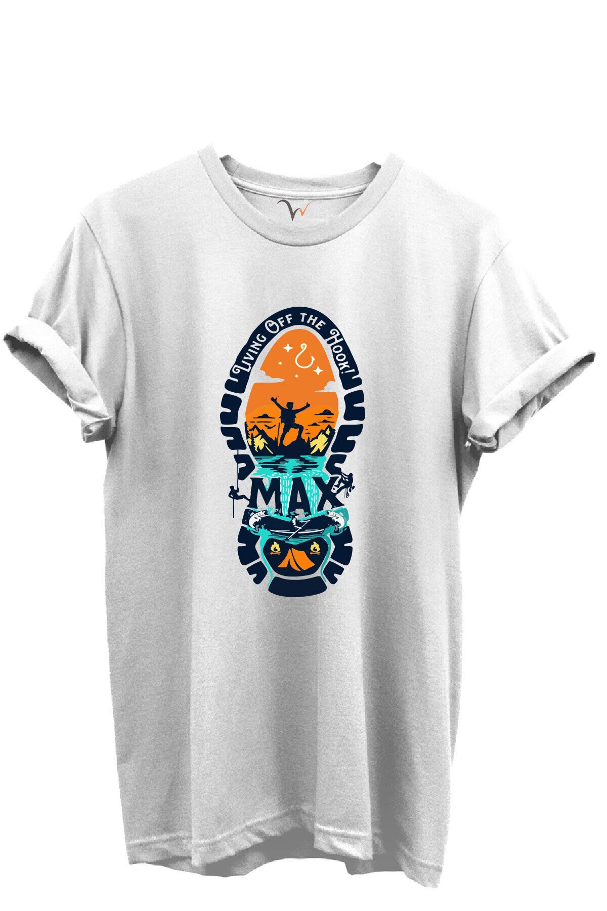 Balıkçılık ve Macera Tema Baskılı %100 Pamuk Regular Fit Bisiklet Yaka Unisex T-shirt Beyaz - L