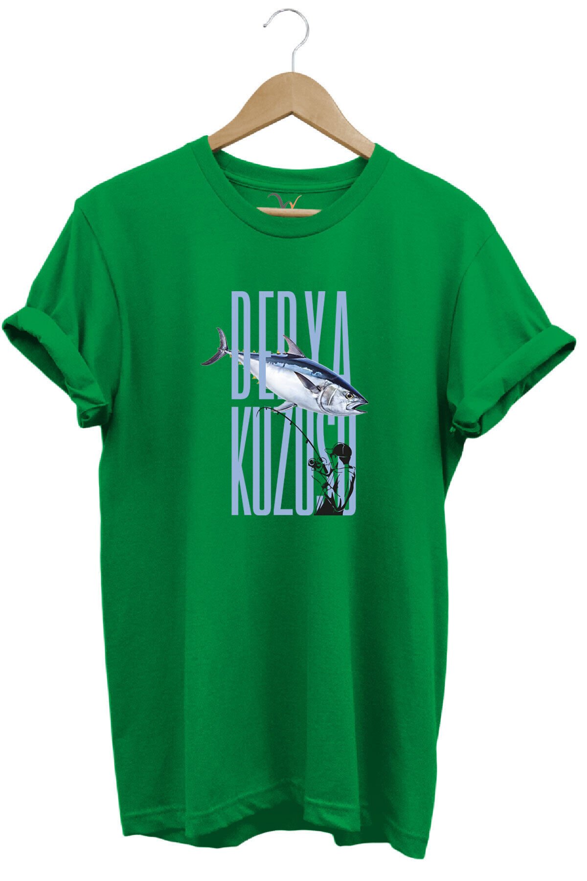 Fishing Balık Avcılığı Palamut Balığı Derya Kuzusu Tasarım Baskılı Regular Fit Bisiklet Yaka T-Shirt Yeşil - M