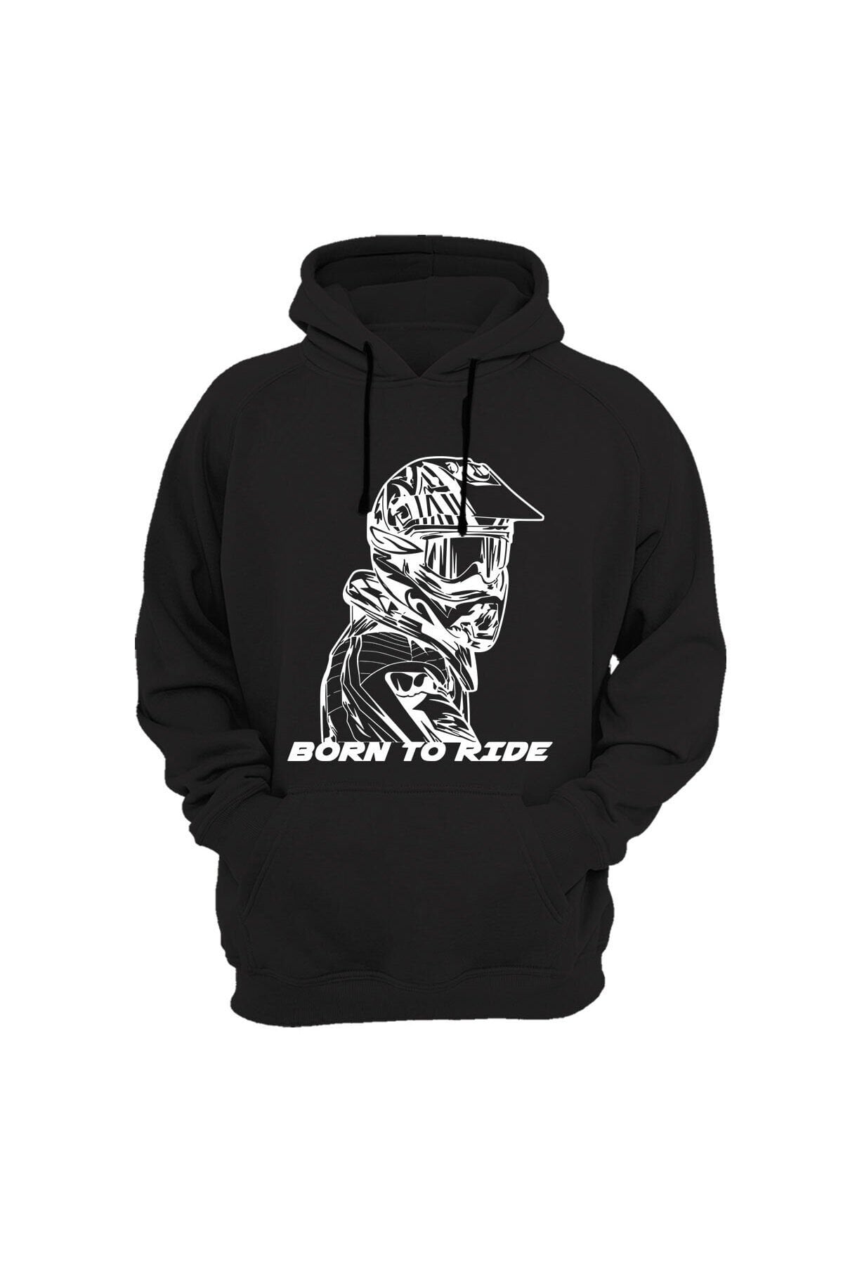 Unisex Motorsiklet Motorcu Baskılı Born To Ride Kask Regular Fit %100 Pamuk Siyah Sweatshirt