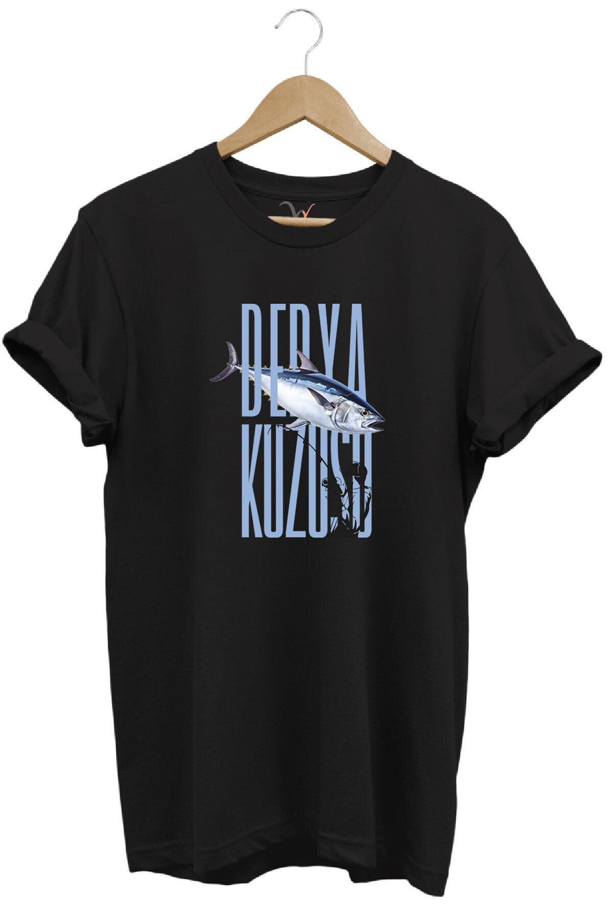 Fishing Balık Avcılığı Palamut Balığı Derya Kuzusu Tasarım Baskılı Regular Fit Bisiklet Yaka T-Shirt Siyah - 3XL